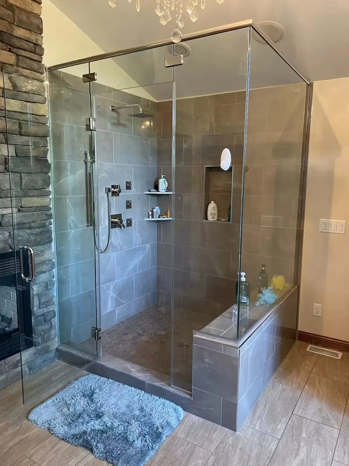 New tile for a walk-in shower.